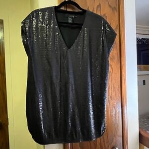 Sequin Black V-Neck Top